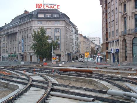 Mulhouse: Construction du tramway, «Porte Jeune» en octobre 2004