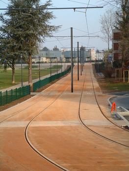 Mulhouse: Construction du tramway au quartier des Côteaux en janvier 2006