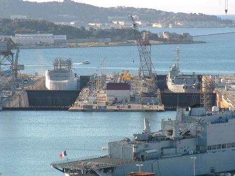 Naval construction yard at Toulon. Drydock