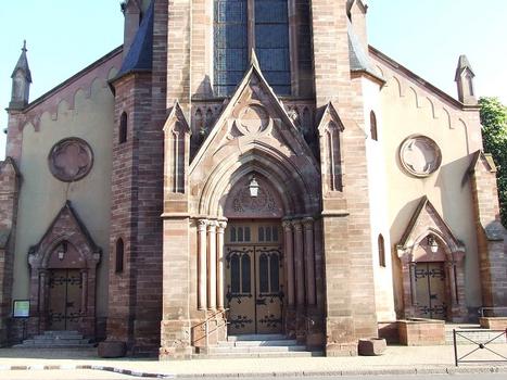 Eglise catholique de Village-Neuf (68-Alsace) : Hauteur totale avec croix: 59,41 m. Hauteur sans la croix: 57,0 m. (Mesures du 21.10.1998)