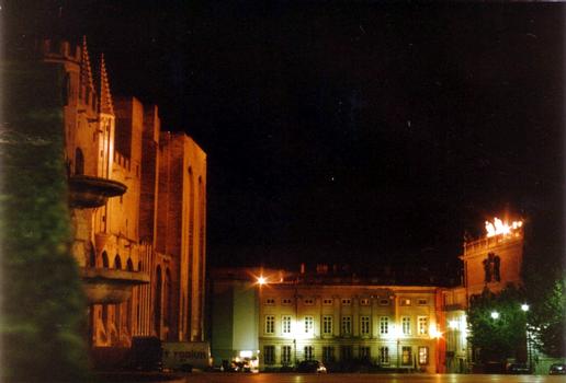 Square in front of the Papal Palace in Avignon during a light and sound show
