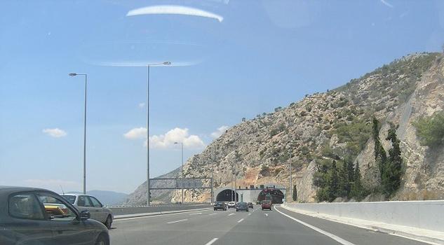 A8 Motorway in Greece - Evpalinos Tunnel entrance next to the Thiseas Tunnel entrance going in the opposite direction