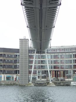 Royal Victoria Dock Bridge View from northern access walkway looking south. The channel for the proposed suspended gondola can be clearly seen on the underside of the main deck