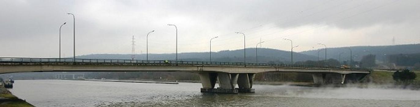 Le Pont d'Ampsin vu d'en amont de la rive gauche de la Meuse