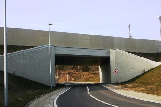 High-speed rail bridge across the N 604 at Soumagne