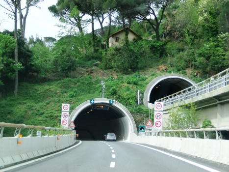 A10 Madonna delle Grazie I Tunnel (on the left) and A26 Madonna delle Grazie II Tunnel eastern portals