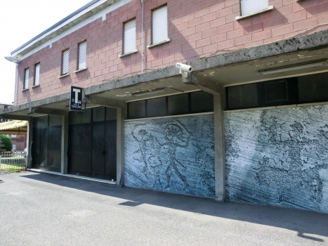 Boario Terme Station : Reproduction of Rock Drawings in Valcamonica, the largest collections of prehistoric petroglyphs in the world and Italy's first recognized UNESCO World Heritage Site.