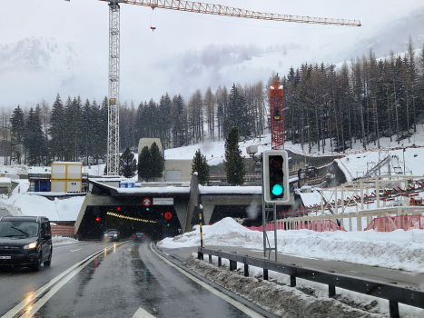 Gotthard Road Tunnel first (on the left) and second Tube (under construction, on the right)