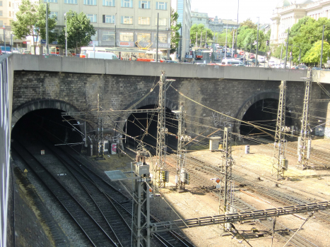 (from left to right) Vinohradský III Tunnel, Vinohradský II Tunnel and Vinohradský I Tunnel northern portals
