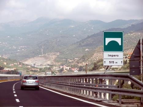 Impero Viaduct, road sign on eastbound viaduct
