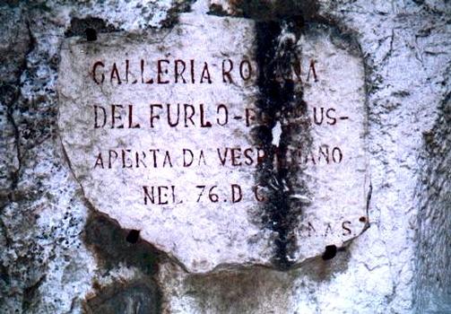 Furlo roman Tunnel, detail of the commemorative plate at southern portal