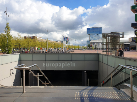 Europaplein Metro Station and, on the backyard, nhow Amsterdam RAI hotel