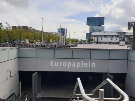 Europaplein Metro Station and, on the backyard, nhow Amsterdam RAI hotel