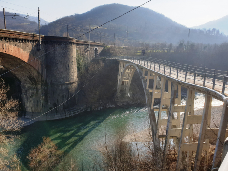 Prarolo Railway and Road Bridge across Scrivia torrent