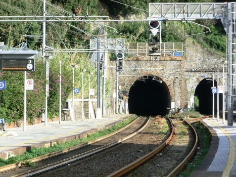 Cappuccini Tunnels: Cappuccini north tunnel (on the left) and Cappuccini south tunnel western portal in Monterosso Station