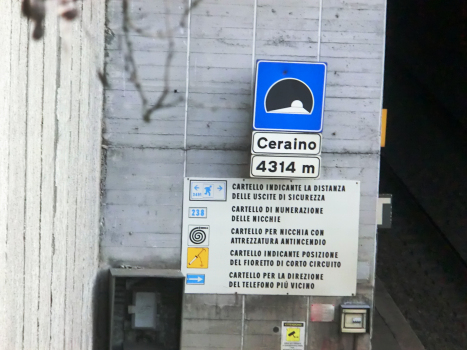 Ceraino Tunnel northern portal sign