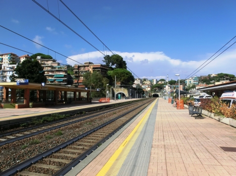 Celle Ligure Station, Gioia road Tunnel (on the left) and Costa Tunnel western portal