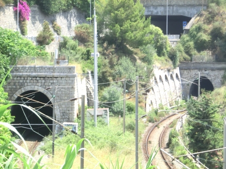 Dogana North Tunnel (on the left) and Dogana South Tunnel western portals. Above, Dogana road Tunnel western portal