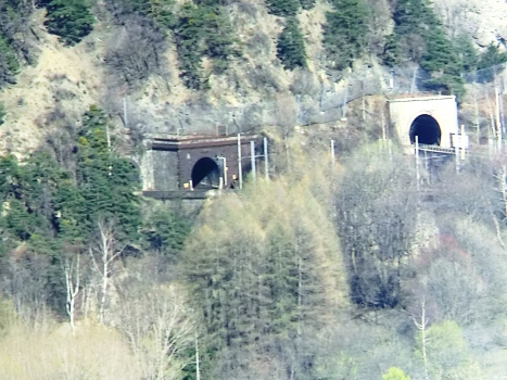 Exilles Tunnels: Exilles North Tunnel (eastbound, on the left) and Exilles South Tunnel (westbound) western portals