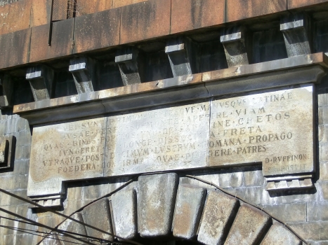Frejus railway Tunnel, inscription engraved above italian portal