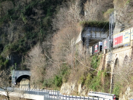 First Maccagno Inferiore Tunnel (on the left) and Rizzolo railway Tunnel southern portals