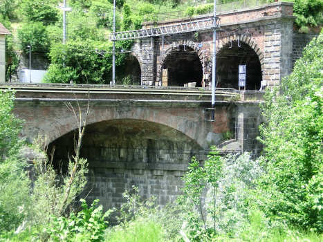 Ronco Scrivia Northern Bridge; on the right, Giacoboni Tunnel (1st on the left) and Villavecchia Tunnel southern portals