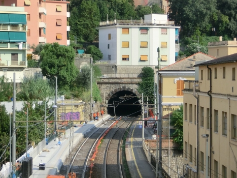 Rossi Tunnel western portal and, on the right, Genova Sturla Station