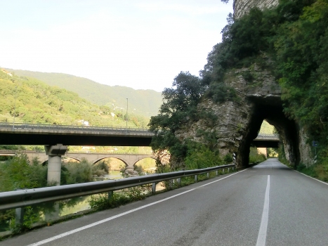 Via Ludovica I Tunnel western portal (on the right) and, on the left, Serchio Viaduct and Sesto a Moriano Serchio railroad Bridge