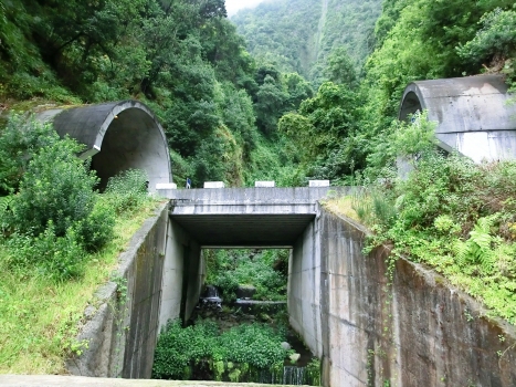Ribeiro Moinho Tunnel western portal (on the left), Ribeiro do Moinho Bridge and Lugar Tunnel eastern portal
