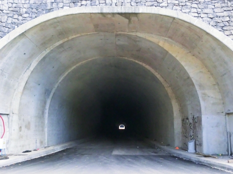 Lombada dos Marinheiros Tunnel northern portal. in the back, Fajã da Ovelha Tunnel northern portal