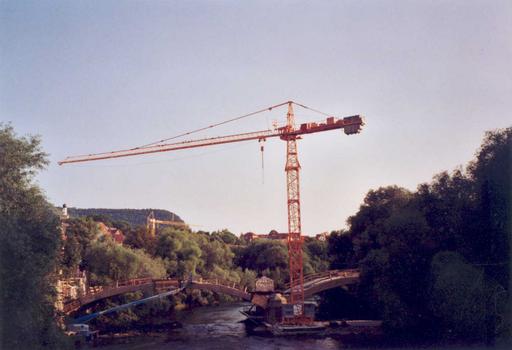 Camsdorfer Brücke, Jena, während der Sanierung