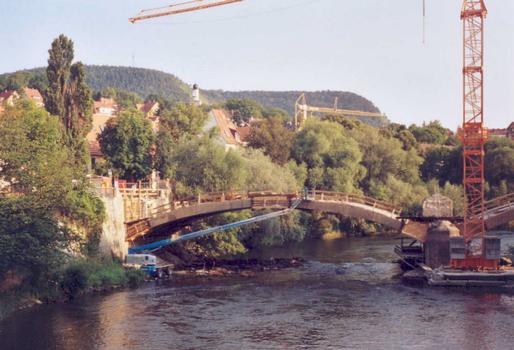Camsdorfer Brücke, Jena, während der Sanierung