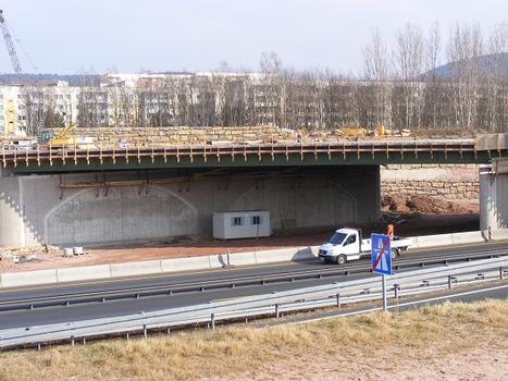 Cross-sectional view of the westbound bridge with half of the eastbound interchange in use