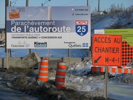 Annonce de construction du pont et du prolongement de l'autoroute Louis-Hippolyte Lafontaine la A-25; le chaînon manquant entre Montréal et Laval Qc Ca