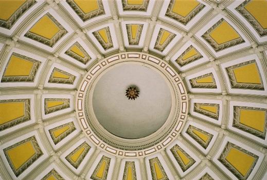Inside the dome of the capitol. The flower on the top of the ceiling is a columbine, Colorado's state flower