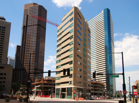 1801 California - left; Glenarm Place - center; 1999 Broadway - right