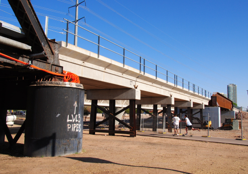 Tempe Railroad Bridge:Looking at the repaired section of the bridge. This section was destroyed on 29 July, 2020 when a train derailed and caught fire.