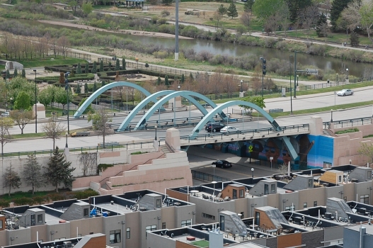 Speer Boulevard Little Raven Street Bridge - Distant, elevated view from the east