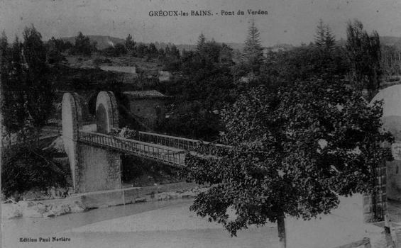 Gréoux suspension bridge. Postcard from the private collection of Jean Pierre Le Guyader