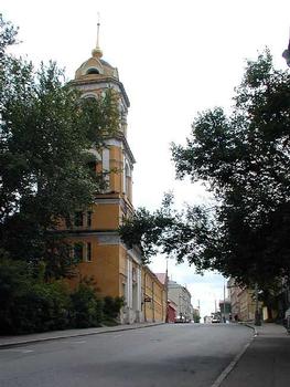Rozhdestvensky or Nativity Monastery in Moscow - belltower with Church of Evgeny Khersonsky