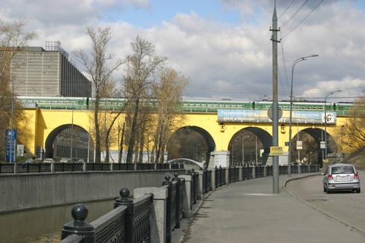 Eisenbahnbrücke am Kloster Spaso-Andronikov über die Jausa in Moskau