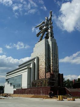 Worker and Kolkhoz Woman, Moscow, 24.5 meter high sculpture made from stainless steel by Vera Mukhina for the 1937 World's Fair in Paris. Pavilion is replika of pavilion architect Boris Iofan