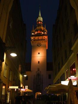 Brno Old City Hall tower in the night