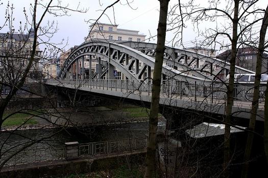 View west of upstream side of bridge