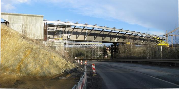 First sections of the motorway bridge crossing the Lochkov valley local road