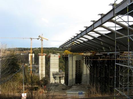 First sections of the Lochkov motorway bridge crossing the Lochkov valley local road