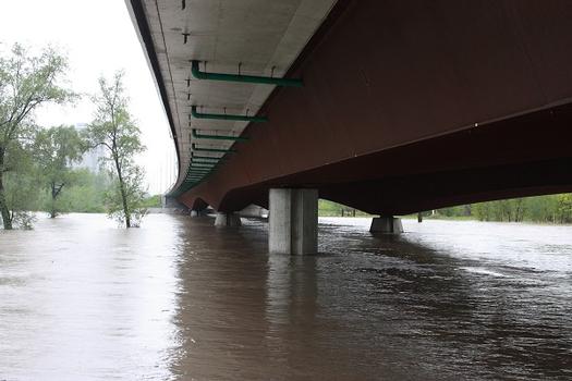 Ostravice river bridge during floods in May 2010
