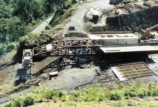 Caguanas River Bridge casting yard setup, 1989