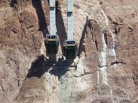 Hoover Dam Bypass under construction. Arch spring points