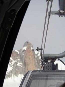 Aiguille du Midi seen from the cabins, approaching the first pylon going to Helbronner pic